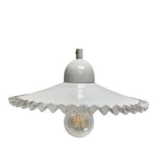 Vintage Belgian Fluted Porcelain Shade Pendant Lights - a Pair For Sale