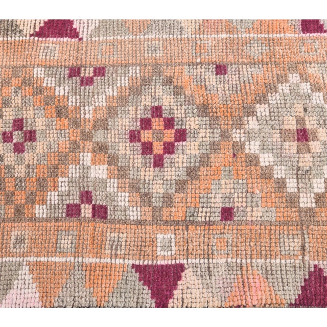 1960s 2'5x12'8 Vintage Orange Geometric Turkish Hand-Knotted Runner Rug For Sale - Image 5 of 9