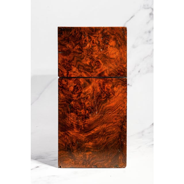 Stunning 19th Century Antique Victorian English Burl Wood 3-Decanter Box With Bramah Lock & Cut Crystal Decanter Luxury Home Decor Barware For Sale - Image 16 of 18