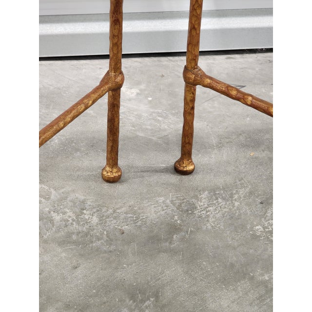 Eglomise Silver & Gold Leaf Greek Key Motif Hollywood Regency Style Gilded Wrought Iron Side Tables - A Pair For Sale - Image 13 of 15