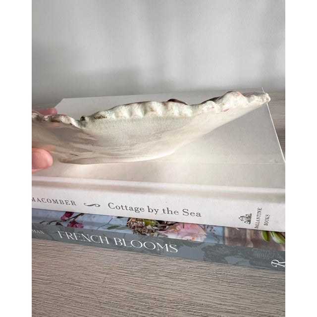 Antique Majolica Leaf-Form Dish – Rose, Cream & Moss Green Textured Ceramic Plate For Sale - Image 10 of 13