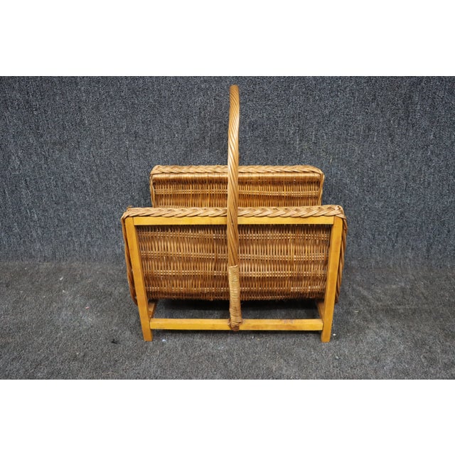 Mid-Century Modern Mid Century Wicker Magazine Rack For Sale - Image 3 of 6