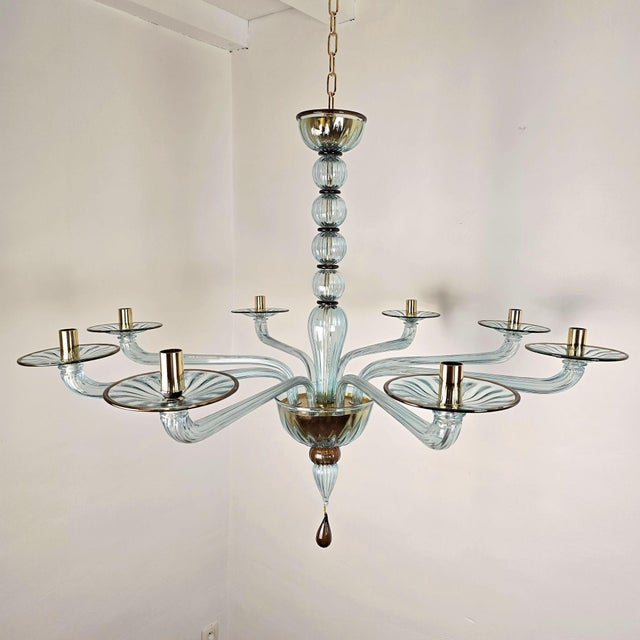 1980s 1980s Blue and Brown Murano Glass Chandelier For Sale - Image 5 of 12