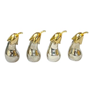 Vintage Silver & Gold Eggplant Place Card Holders Twenty Available – Set of 4 For Sale