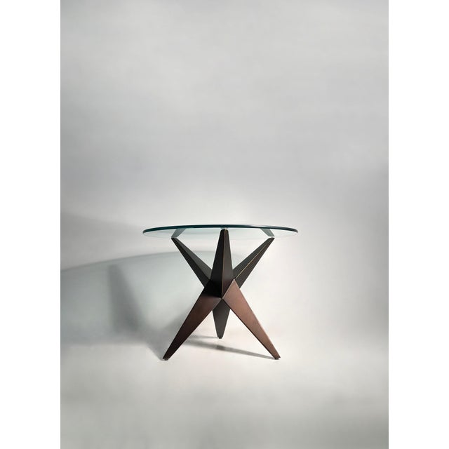 Custom Post Modern Steel Side Table in Gold Finish For Sale In Chicago - Image 6 of 6