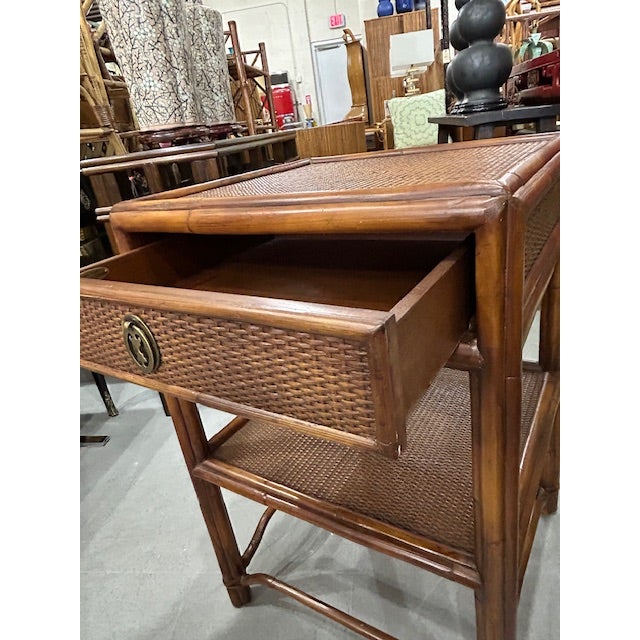 Bloomingdale's Late 20th Century British Colonial Style Cane Rattan Side Table Nightstand For Sale - Image 4 of 10