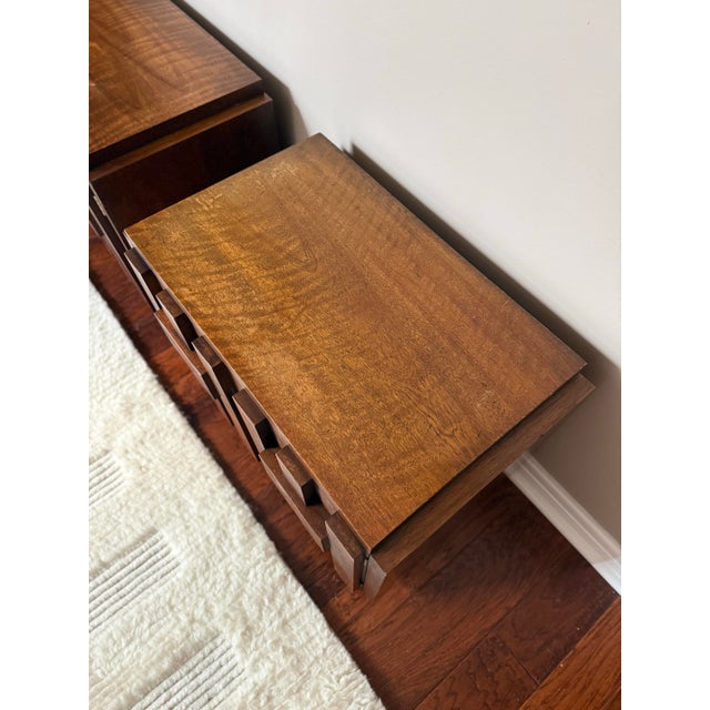 Vintage 1970s Attributed to Lane Staccato Brutalist Side Tables / Nightstands Pair For Sale - Image 9 of 12