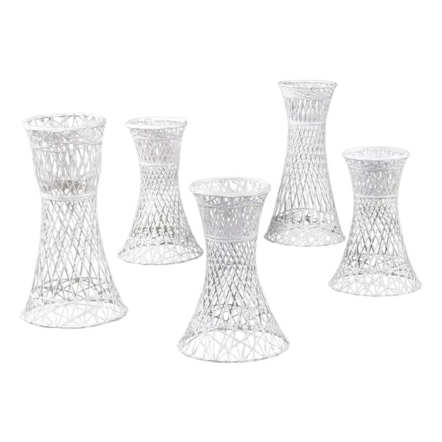 Set of 5 Russell Woodard Spun Fiberglass White Plant Stand Garden Planters For Sale