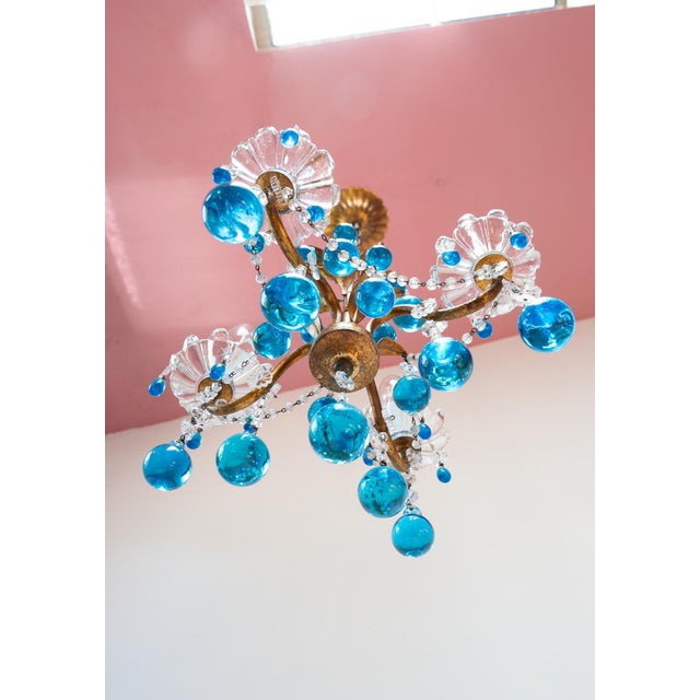 Italian Chandelier in Gilt Metal with Murano Glass Drops, 1960 For Sale - Image 6 of 9