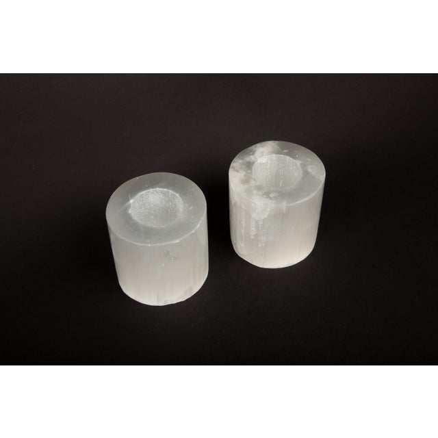 Contemporary Moonlit Glow: Pair of Selenite Candle Votives 3”H For Sale - Image 3 of 4