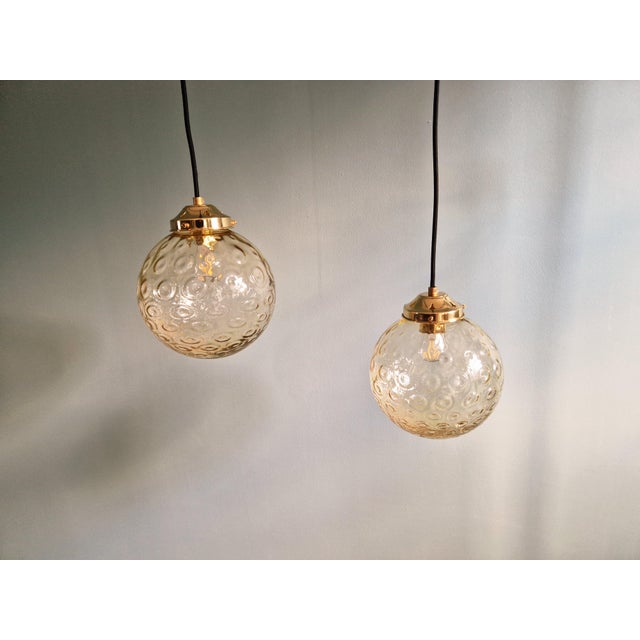 Pendant Lights in Amber Bubbled Glass, 1970s, Set of 2 For Sale - Image 12 of 16