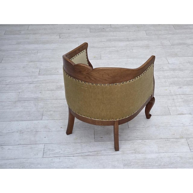 1950s Danish Children's Armchair in Light Green Furniture Velour and Oak, 1950s For Sale - Image 5 of 17