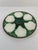 A striking antique French Longchamp glazed majolica oyster plate with a vibrant green basket weave background and brown...