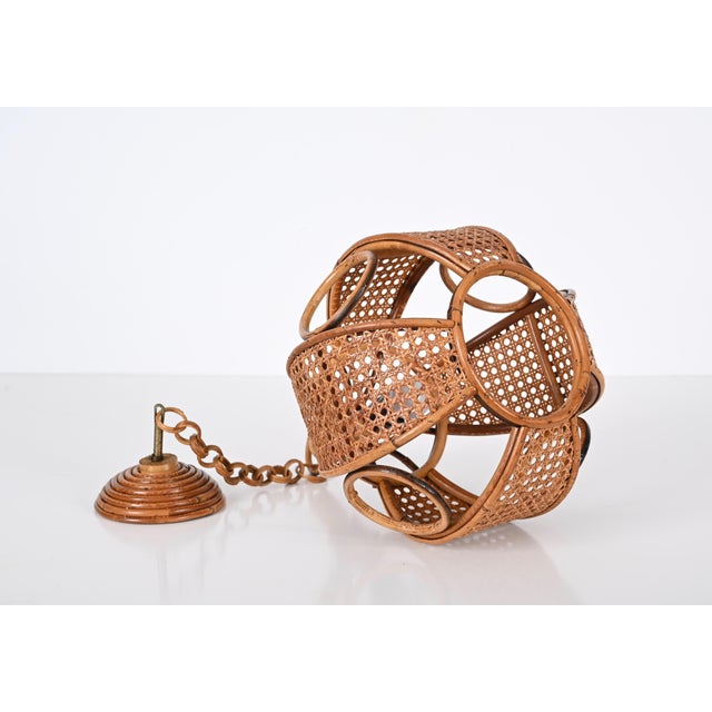 Mid-Century French Riviera Chapel Rattan and Wicker Chandelier, 1960s For Sale - Image 6 of 17