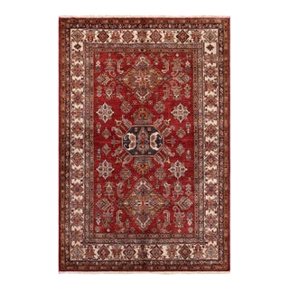 Rustic Super Kazak Red/Beige Wool Square - 5'1'' X 6'0'' For Sale