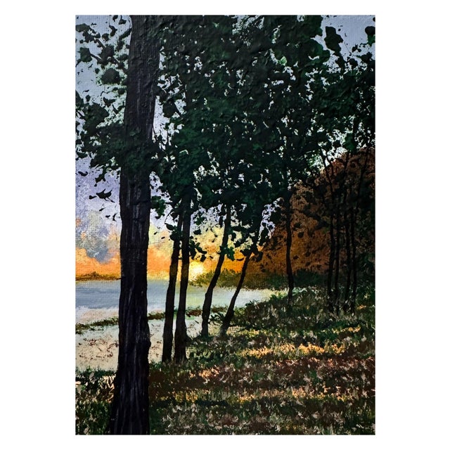Evening Falls Nature Theme Acrylic Painting 5" X 7" Wall Art Decor Unframed For Sale - Image 6 of 7