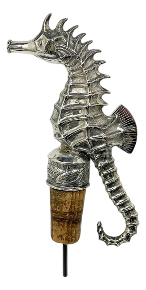 Dutch Silver Seahorse Wine Bottle Cork Stopper with Pouring Spout, 1940s