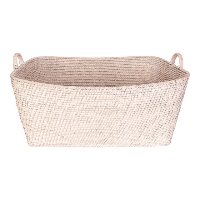 Artifacts Saboga Home Everything Basket with Hoop Handles in White Wash - 31" For Sale