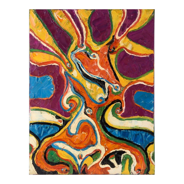 Heavily Textured Abstract Expressionist Composition in Oil on Canvas by Harald Dry Schmidt For Sale