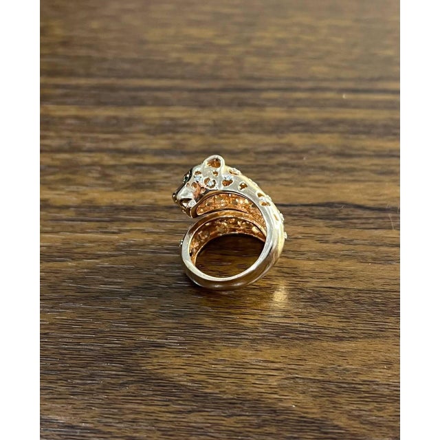 Rose Leopard Jaguar Panther Lion Diamond Emerald 14k Rose Gold Statement Animal Ring, Size 7 For Sale - Image 8 of 14