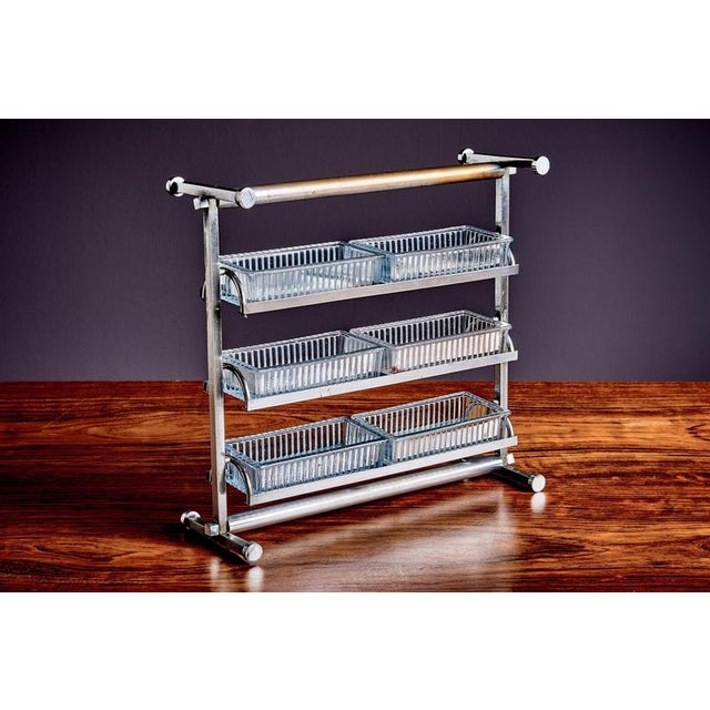 Glass Chrome and Glass Counter Top Shelf attributed to Jacques Adnet, France, 1940s For Sale - Image 7 of 14