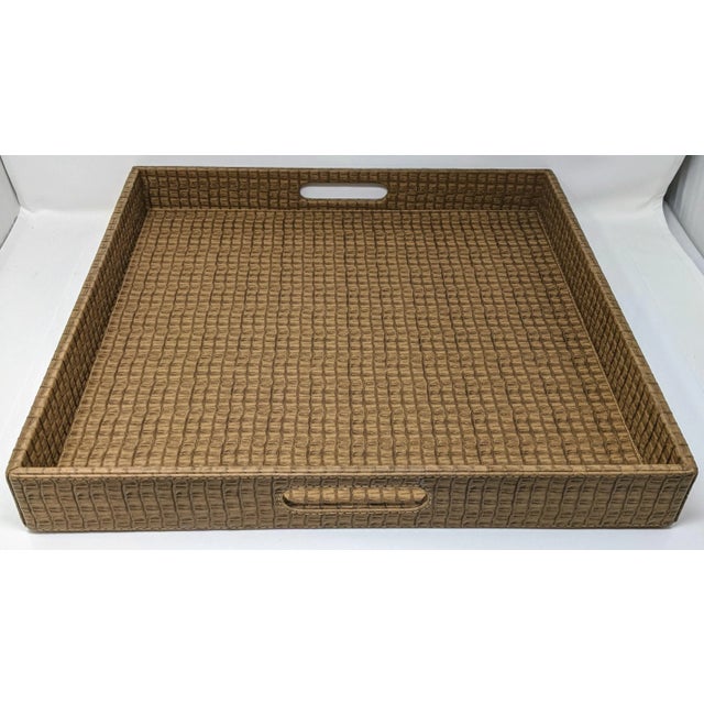 Regency Milk Chocolate Faux Crocodile Oversized Ottoman 18.5" Square Tray For Sale - Image 9 of 9