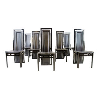 Italian Modern Lacquered Wood and Leather Dining Chairs, 1980, Set of 8 For Sale