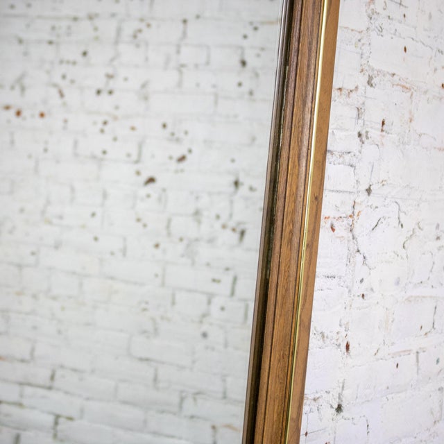 1974 Modern Wall Mirror by Thomasville Rectangular Oak Frame With Brass Plated Detail For Sale - Image 11 of 18
