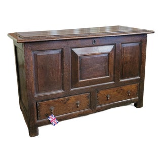 18th Century Period Oak Mule Chest/Trunk With Paneled Front and 2 Drawer Base For Sale