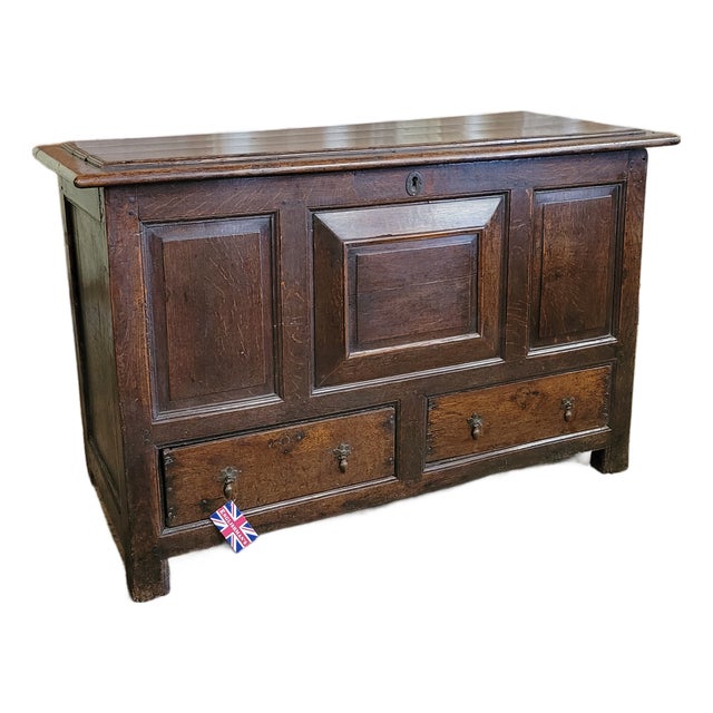 18th Century Period Oak Mule Chest/Trunk With Paneled Front and 2 Drawer Base For Sale