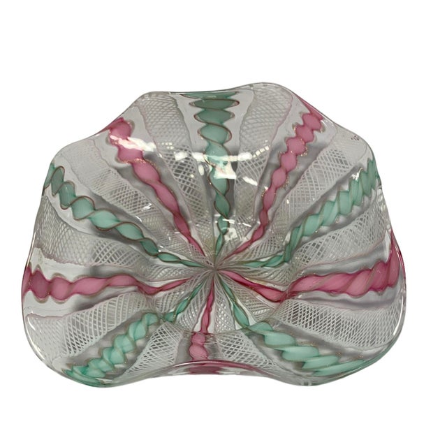 Italian 1950s Murano Latticino and Ribbon Glass Bowl Italy For Sale - Image 3 of 9