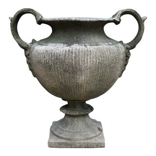 Greek Style Faux Concrete Urn Planter For Sale