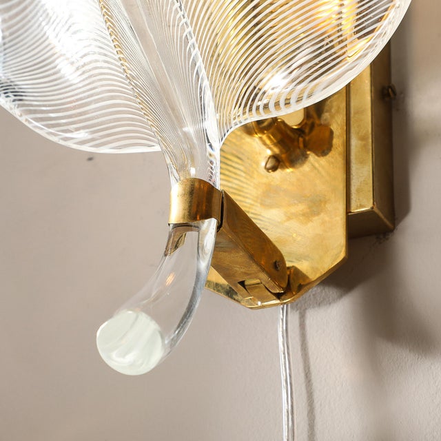 Pair of Mid-Century Hand-Blown Murano Glass Striated Leaf Sconces by Franco Luce For Sale - Image 10 of 12