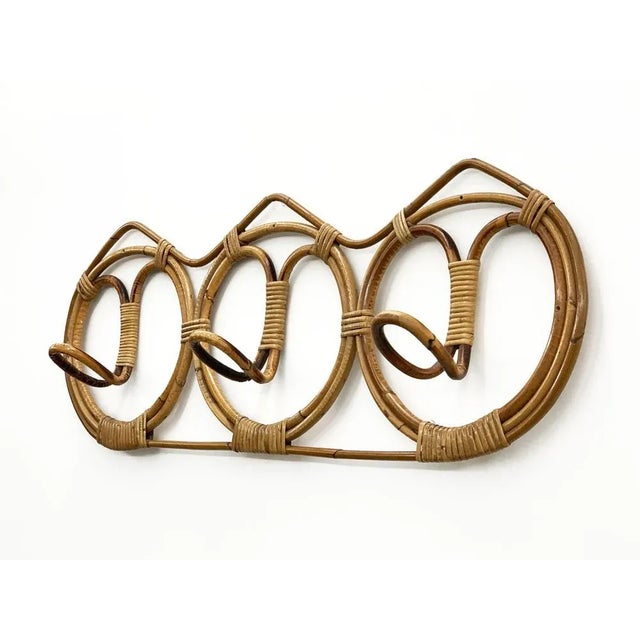 Mid-Century Italian Rattan & Bamboo Coat Hook, 1960s For Sale - Image 6 of 12