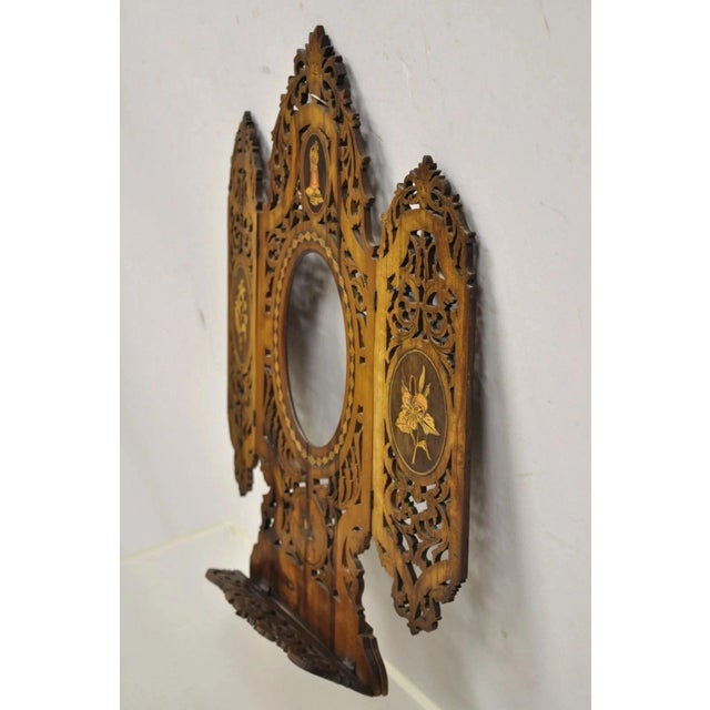 19th C Italian Sorrento Folding Marquetry Inlay Small Picture Frame Wall Mirror For Sale - Image 10 of 12