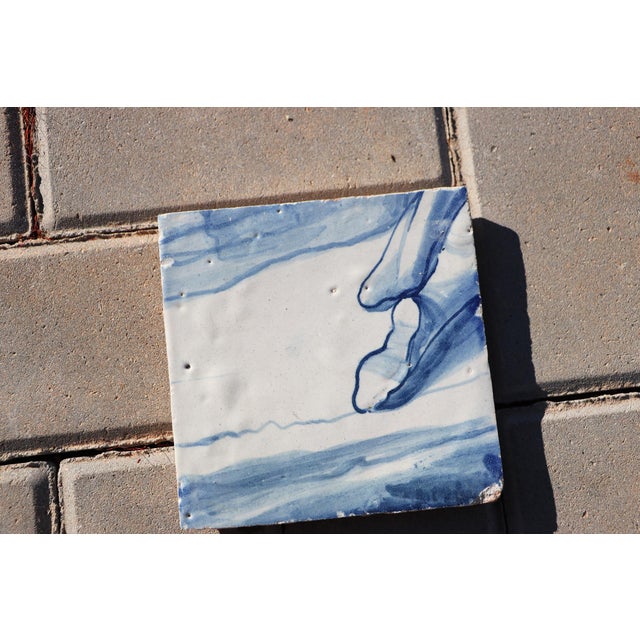 Ceramic 18th Century Portuguese Tile Kneeling Figure Foot Blue & White Antique For Sale - Image 7 of 8