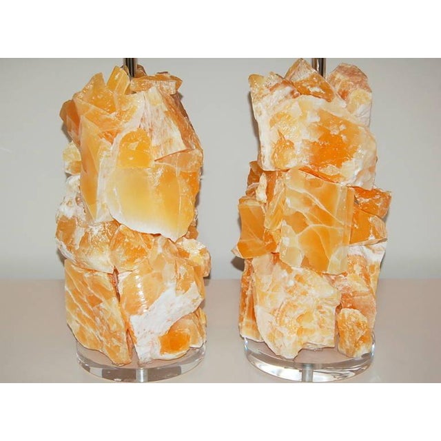 Mid-Century Modern Stone Rock Lamp Table Sculptures in Orange Calcite For Sale - Image 3 of 11