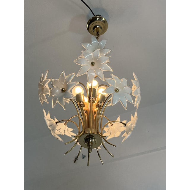 Metal Mid-Century Italian Murano Glass Floral Chandelier, 1970s For Sale - Image 7 of 9