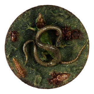 Antique Portuguese Palissy Ware Majolica Wall Plate For Sale