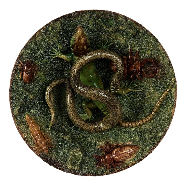 Antique Portuguese Palissy Ware Majolica Wall Plate For Sale