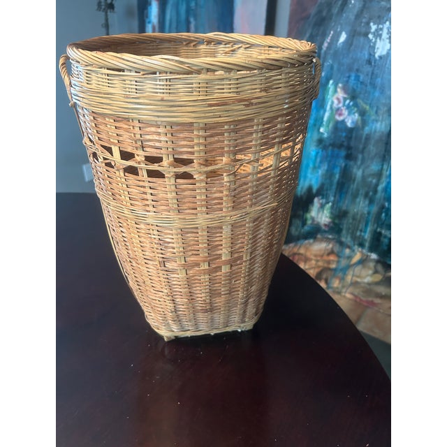 1900 - 1909 Vintage Tall Woven Split Reed Basket For Sale - Image 5 of 12