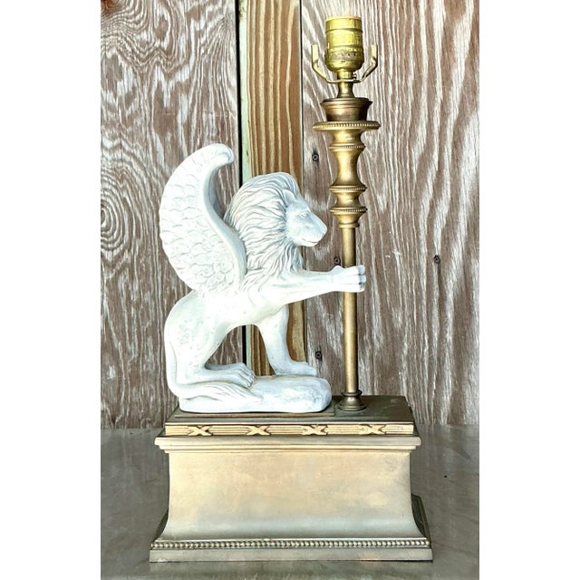 Metal Vintage Neoclassical Chapman Winged Lion Lamp For Sale - Image 7 of 10