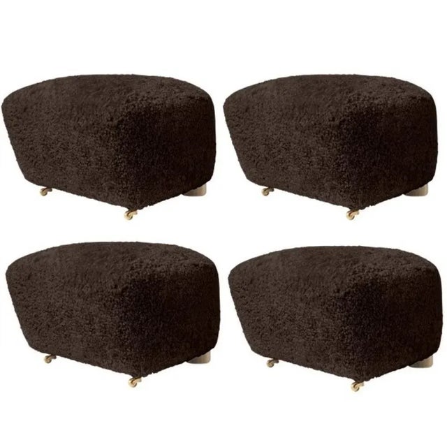 Set of 4 espresso natural oak sheepskin the tired man footstools by Lassen Dimensions: W 55 x D 53 x H 36 cm. Materials:...