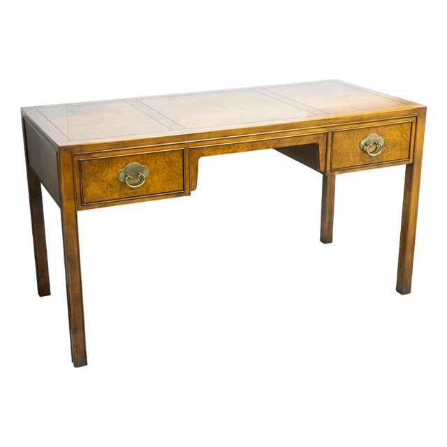 Vintage Mid Century Traditional Baker Furniture Ming Style Mixed Fruitwood Desk For Sale