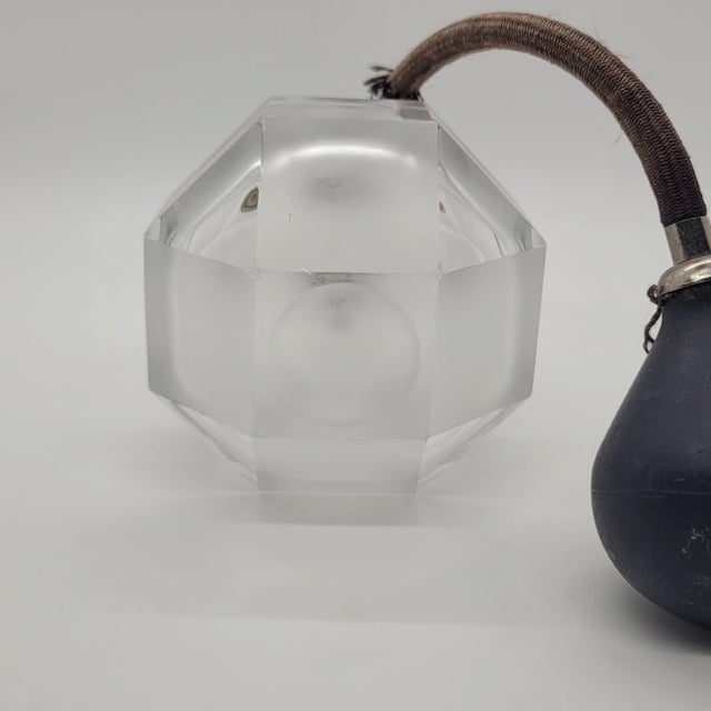 Vintage Marcel Franck France Frosted Glass Geometric Perfume Atomizer Bottle For Sale - Image 14 of 15