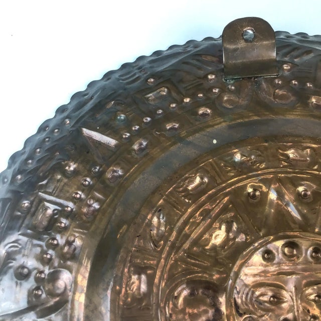 Vintage Hand Hammered Solid Copper Sun God Hanging Wall Plate For Sale - Image 10 of 13