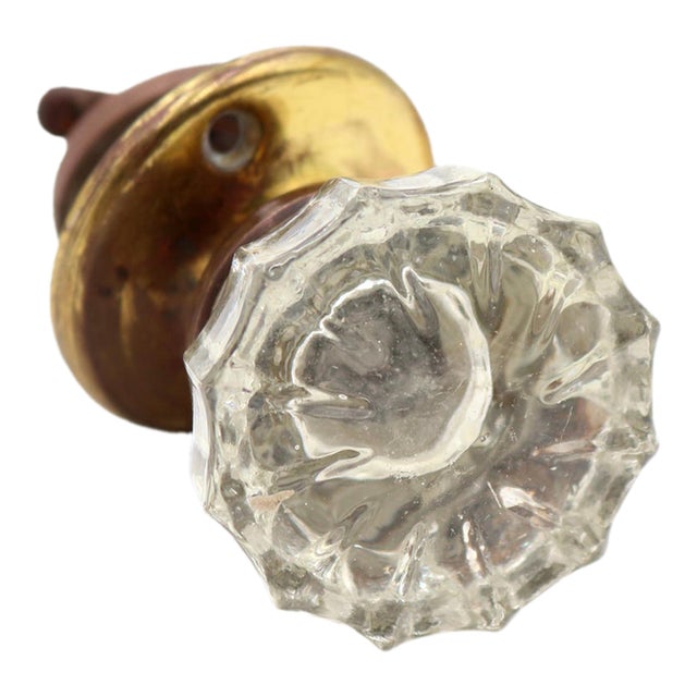 Vintage Clear Fluted Glass Closet Door Knob Set For Sale