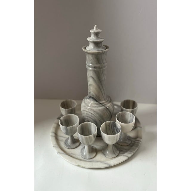 Stone Vintage Gray Marble Sake Liquor Cordial Set Tray and Glasses Set- 8 Pieces For Sale - Image 7 of 10