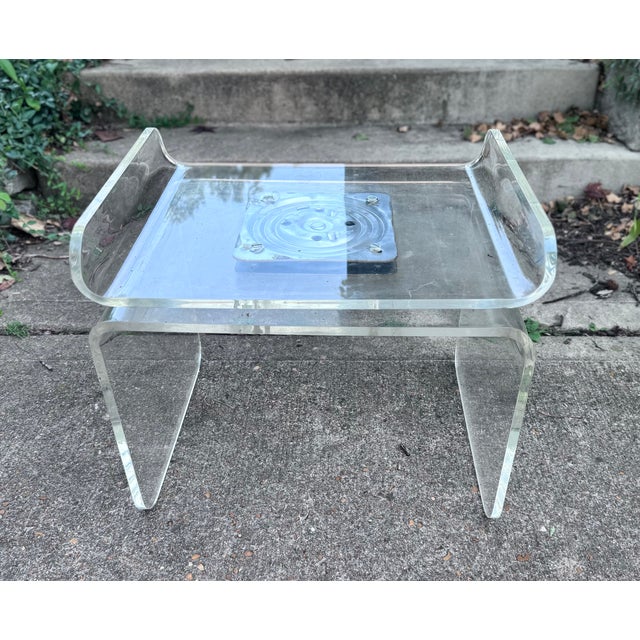 Attributed to Charles Hollis Jones Lucite 1970s Waterfall Swivel Bench or Ottoman For Sale - Image 13 of 17