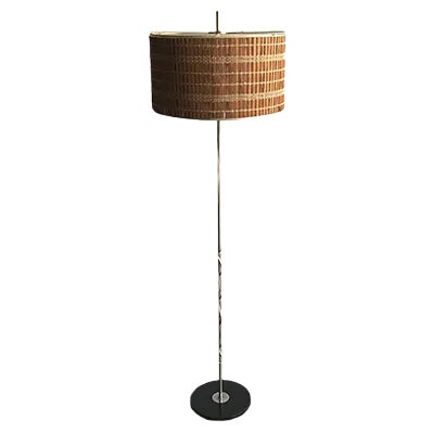 Mid-Century Floor Lamp with Wooden Shade, 1950s For Sale